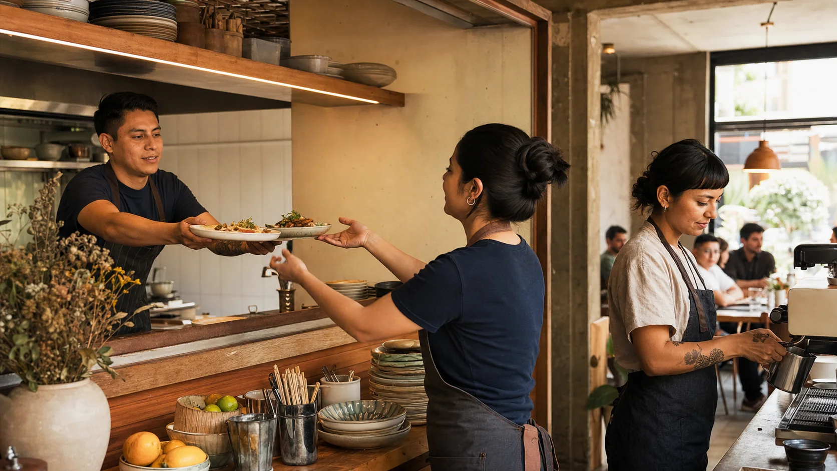 Équipe de restaurant coordonnant un service